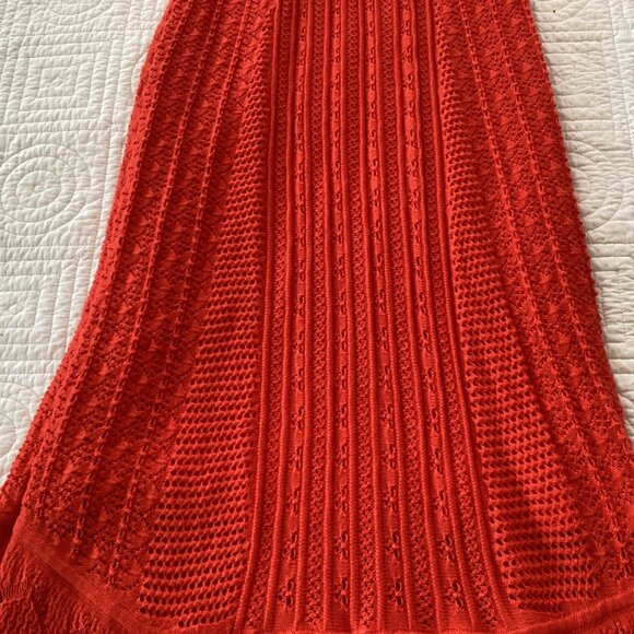 House Of Harlow 1960 Red Knit Maxi Dress With Ruffle Detail & Flared Hem Size S - Picture 6 of 13